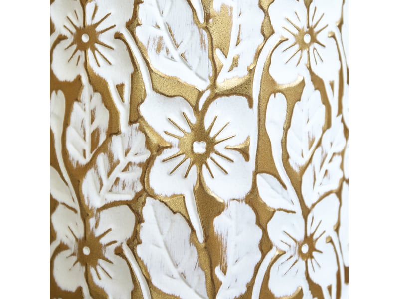 Lot de 3 vases de sol 506685 cm – doré et blanc – métal à motif floral, décoration art déco élégante - Conforama D