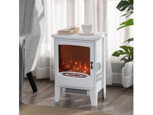 Cheminée électrique sur pied blanche avec flammes led, chauffage 9001800 w et thermostat, idéale pour petits espaces