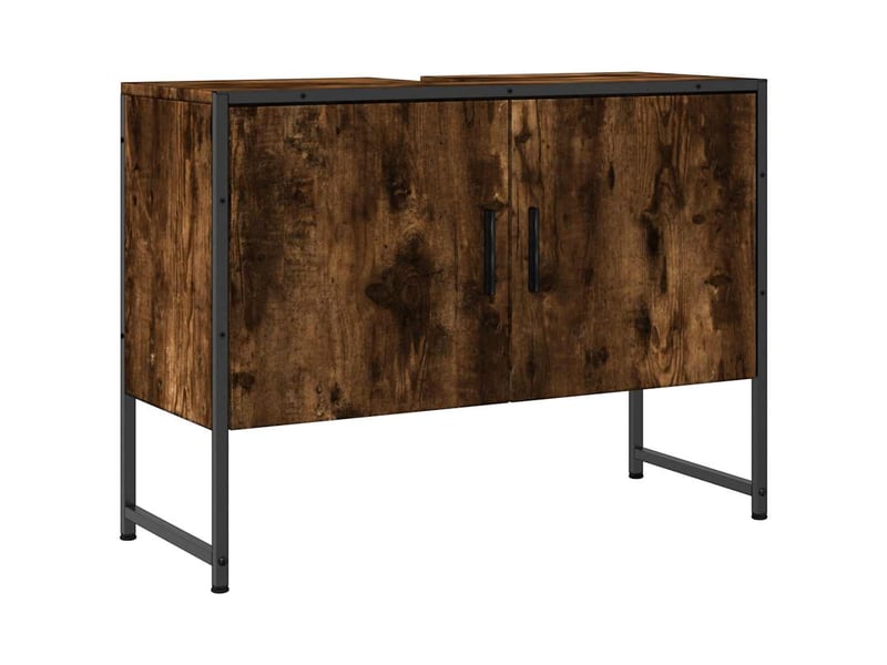 Armoire lavabo salle de bain, meuble de rangement chêne fumé bois d'ingénierie  - Conforama A