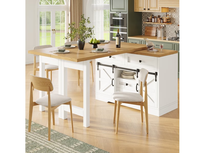 Îlot de cuisine 120x40x72 cm, table à manger et à plateau pivotant, structure en mdf, meuble cuisine, couleur blanc - Conforama D