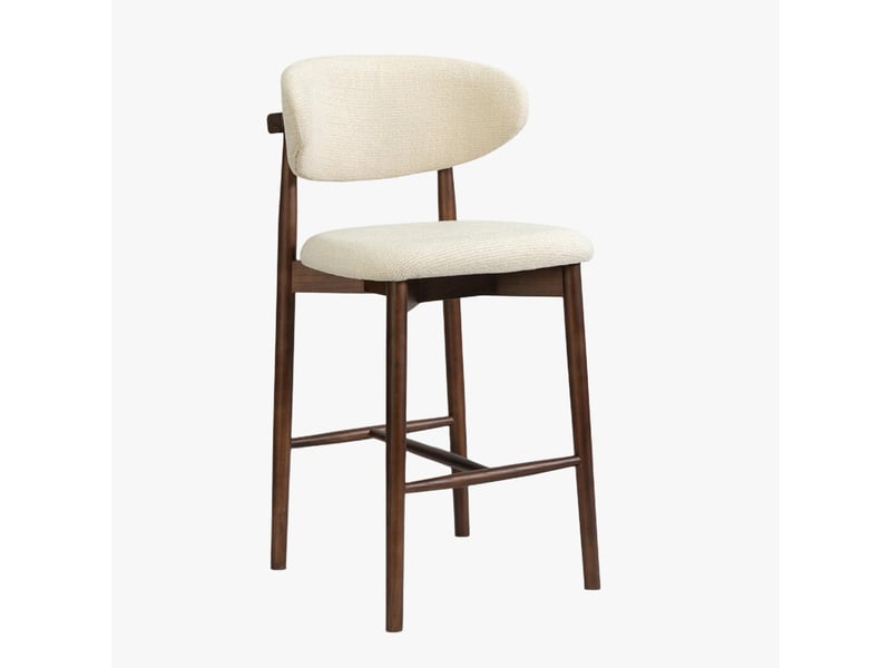  Tabouret en tissu bouclette beige pieds en chêne massif foncé  - Conforama C
