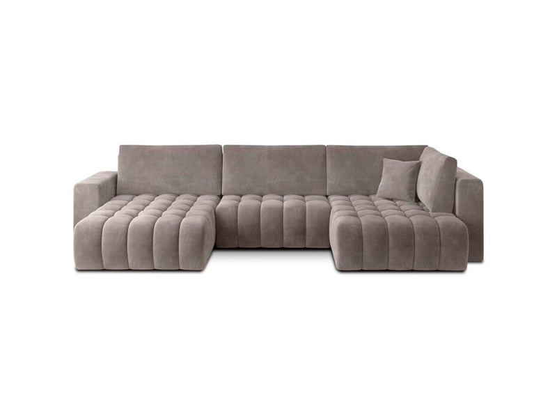Canapé d'angle bonita convertible 6 places beige effet tissu – gauche – 350x175cm - Conforama A