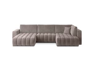 Canapé d'angle bonita convertible 6 places beige effet tissu – gauche – 350x175cm