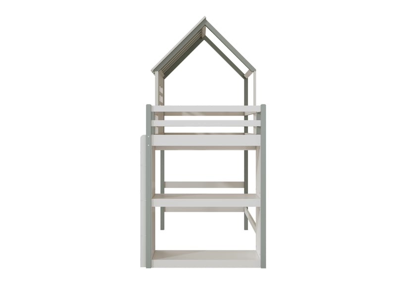  Lit mezzanine enfant 90x200 cm – vert – forme maison, échelle de sécurité et 25 lattes, sans matelas  - Conforama D