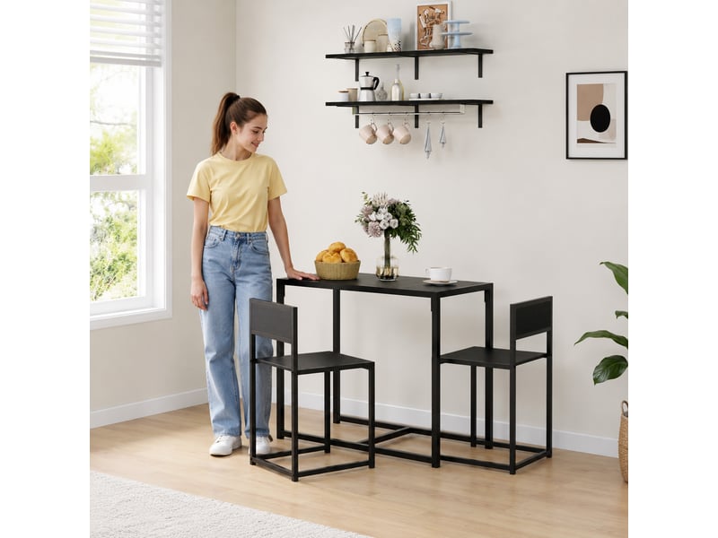  Ensemble table et chaises , table à manger 3 pièces avec 2 chaises encastrables, pour cuisine salon maison, noir  - Conforama C