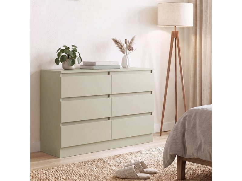  Commode moderne à 6 tiroirs, meuble tv pour téléviseurs jusqu'à 47 pouces, 100 x 35 x 69 cm, marron clair  - Conforama D
