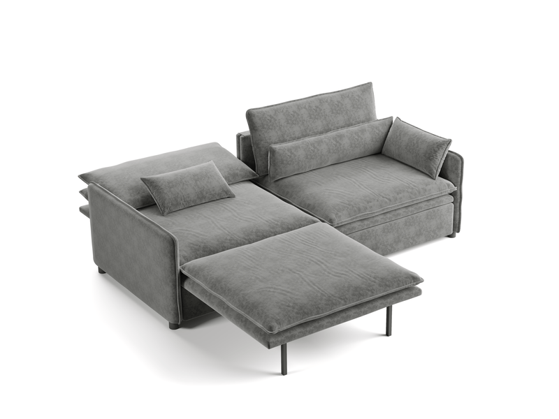  Canapé convertible 3 places avec rangement 206x91x86 cm en chenille gris clair  - Conforama E