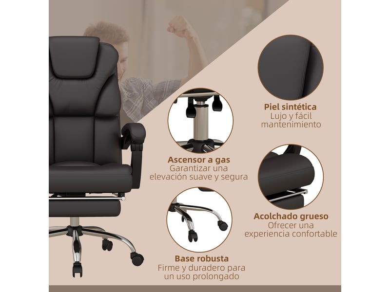  Chaise de bureau massante à six points, fauteuil inclinable à 120 degrés marron  - Conforama W