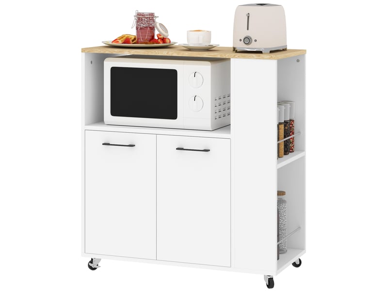  Desserte de cuisine à roulettes avec placard et étagères blanc 75 x 40 x 80,5 cm  - Conforama A