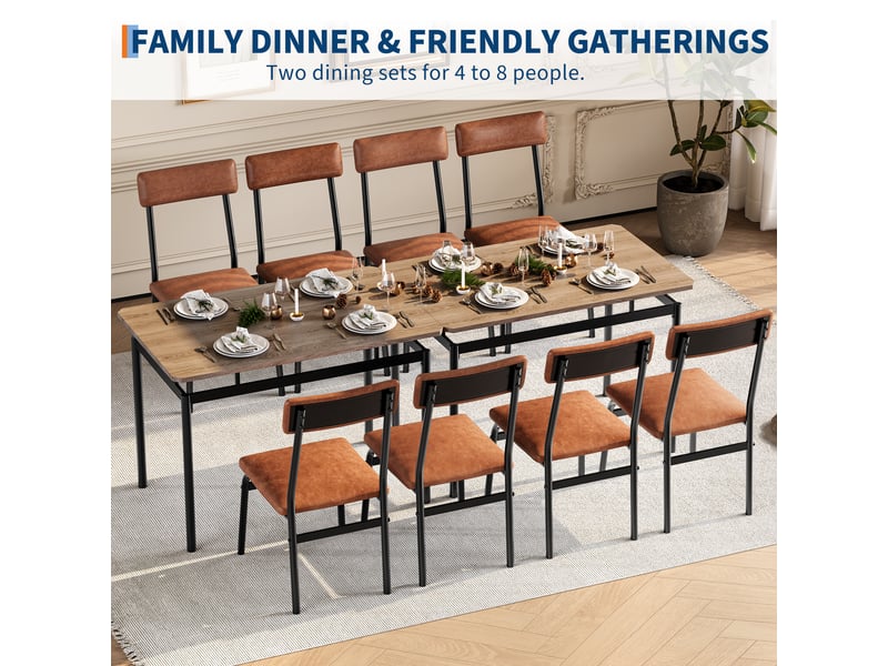  Ensemble de salle à manger 5 pièces – table rectangulaire en bois avec plateau motif bois et 4 chaises rembourrées pu – marron cBc-mULI2wKV-WYp3-bk7 - Conforama C
