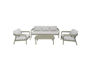 Salon de jardin bas 5p en aluminium kaki clair et tissu beige chiné lindos