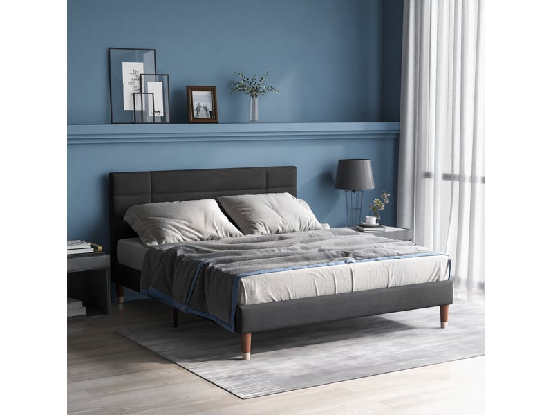  Lit rembourré tcqpz 140 x 200 cm avec cadre à lattes et matelas gris  - Conforama D