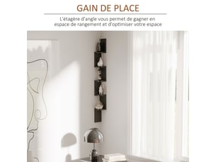 Étagère d'angle murale à 5 niveaux hauteur forme de zigzag en bois noire 120 cm
