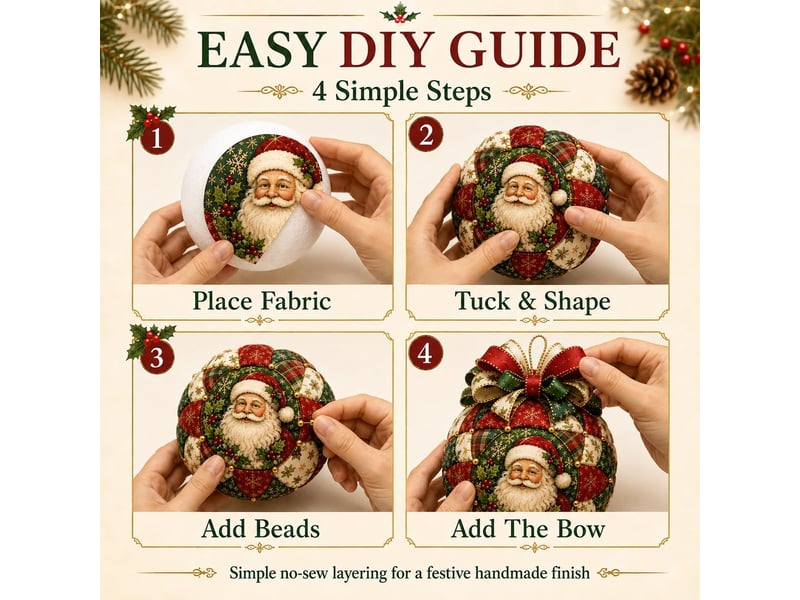  Kit diy noël sans couture, ornement patchwork pour sapin avec tissu, perles et ruban, décoration créative fait main, bonhomme en pain d'épices  - Conforama D