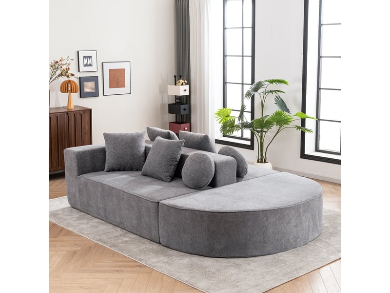  Canapé modulaire gris en tissu chenille moelleux et confortable - s'adapte facilement à tout espace et pas de montage nécessaire 263x171x66cm - Conforama B