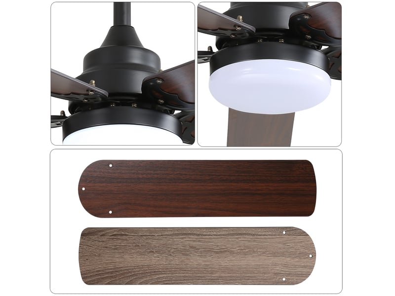 Ventilateur de plafond 106 cm avec led 18 w, télécommande, moteur dc réversible, noir - Conforama E