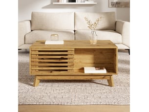 Table basse avec plateau relevable 90 x 55 cm – naturel – rangement coulissant, style rétro moderne