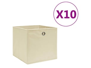 Boîtes de rangement 10 pcs tissu intissé 28x28x28 cm crème