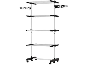 Étendoir à linge pliable 5 niveaux avec roulettes, 142 x 55 x 172 cm, noir evryae