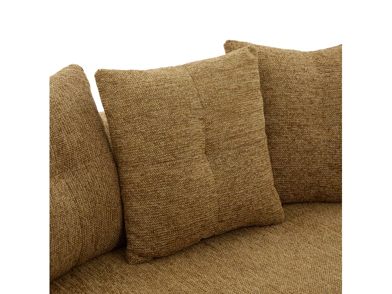 Canapé 2 places 164 x 92 cm jaune moutarde en chenille, assise profonde, 3 coussins décoratifs arrondis  - Conforama E