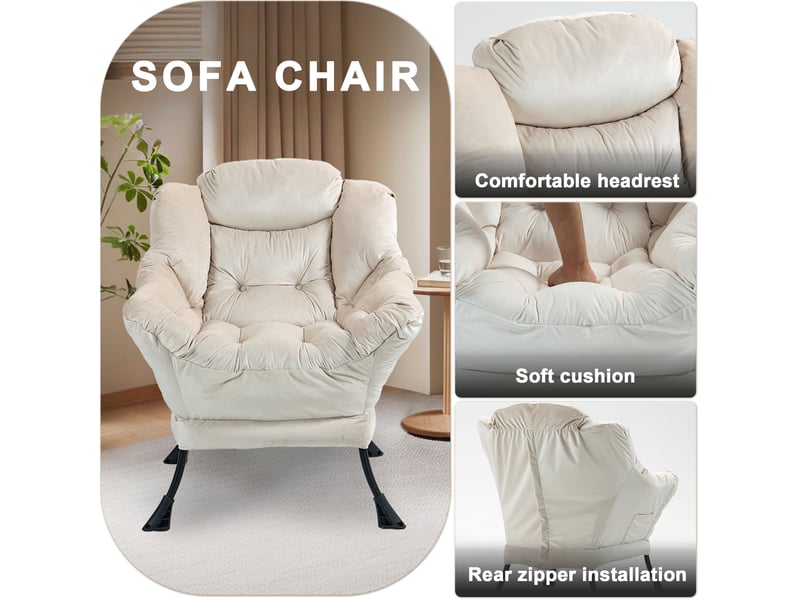  Fauteuil de détente modenvie avec poche latérale structure métallique kaki 75 x 80 x 85 cm  - Conforama E