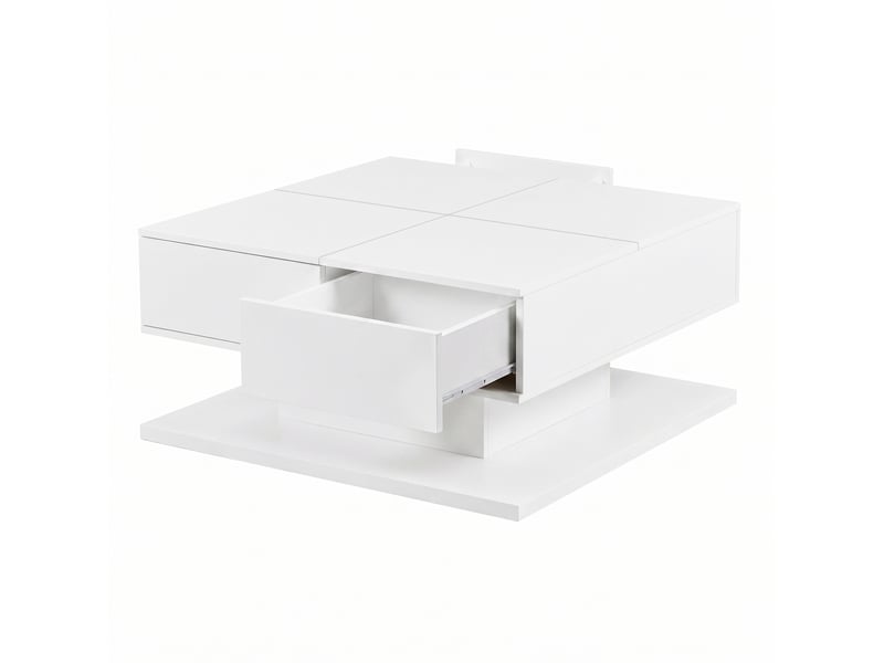  Table basse relevable 72x72x35 cm avec led et rangements blanc brillant  - Conforama E