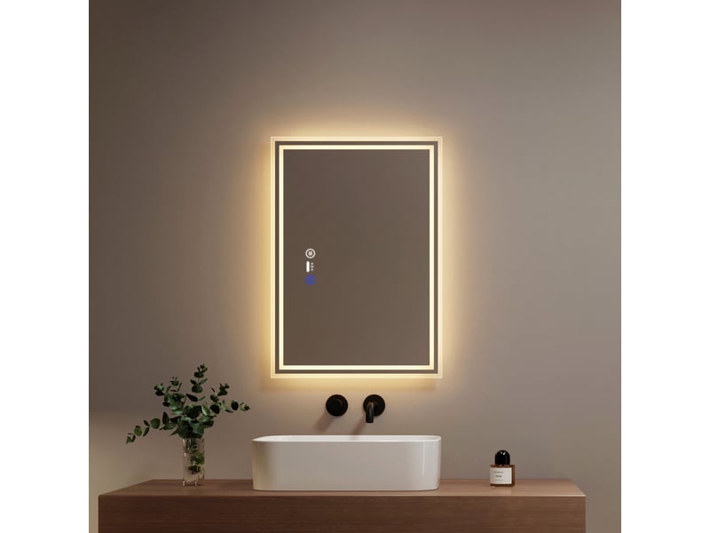  Emke miroir lumineux salle de bain 70x50cm, miroir led avec éclairage, interrupteur tactile, anti-buée, 3 couleur de lumières  - Conforama B
