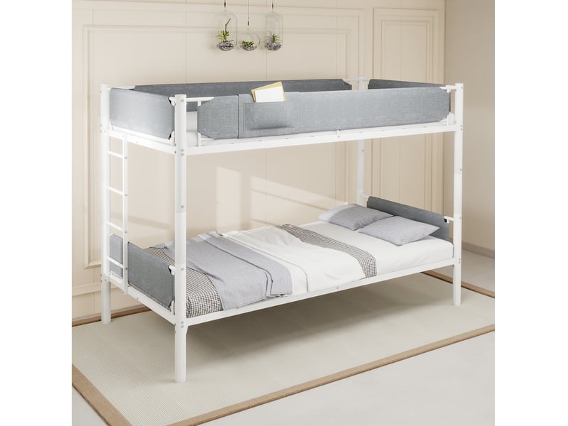 Lit superposé 90x190 cm en fer blanc, séparable en 2 lits avec barrières amovibles - Conforama B