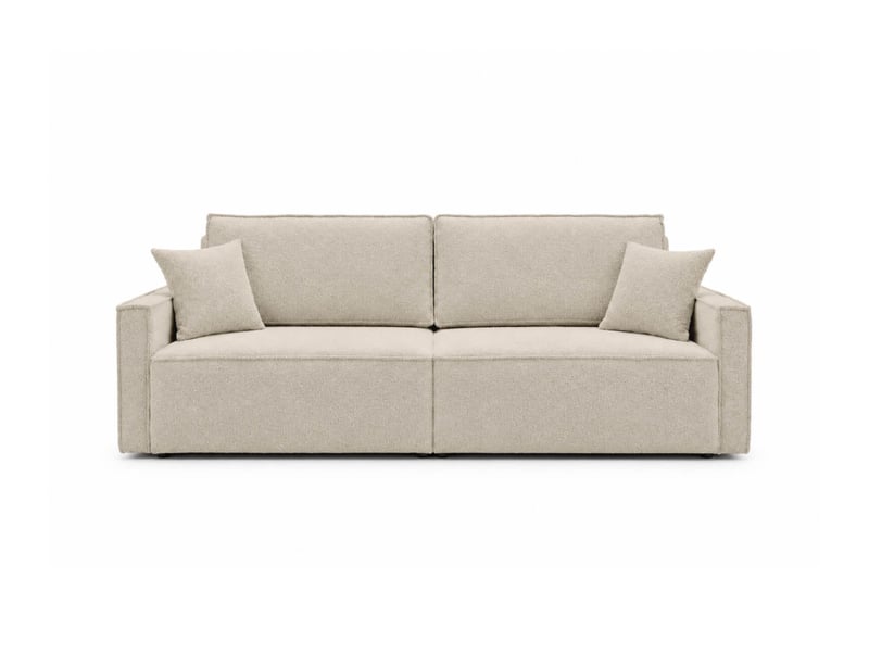  Farah - canapé droit 3 places convertible accoudoirs slim en tissu bouclettes texturées  - Conforama E