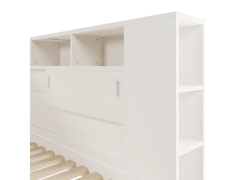  Lit gigogne 90x200 avec rangement et port usb, lit enfant blanc en bois massif  - Conforama R