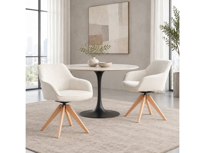 Chaises de salle à manger lot de 2 pivotantes 360° avec accoudoirs - velours, bois massif - blanc cassé - Conforama C