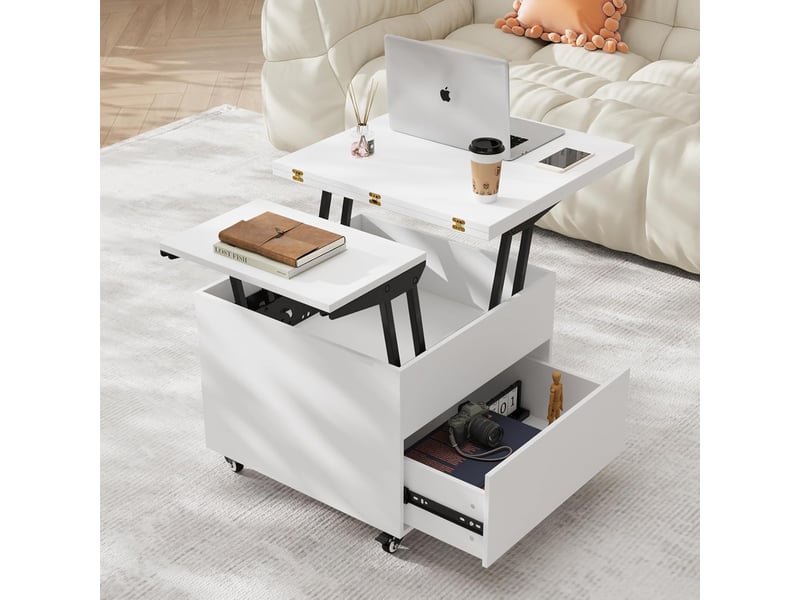  Table basse extensible à plateau relevable (blanche)  - Conforama B