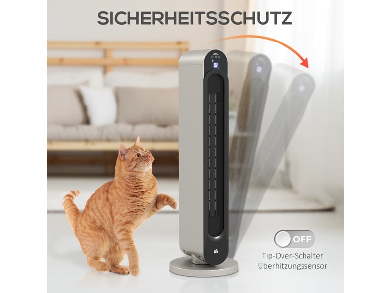  Chauffage soufflant ptc 2200 w 25 x 25 x 73,5 cm argent en plastique, oscillant avec minuterie 12 heures  - Conforama E