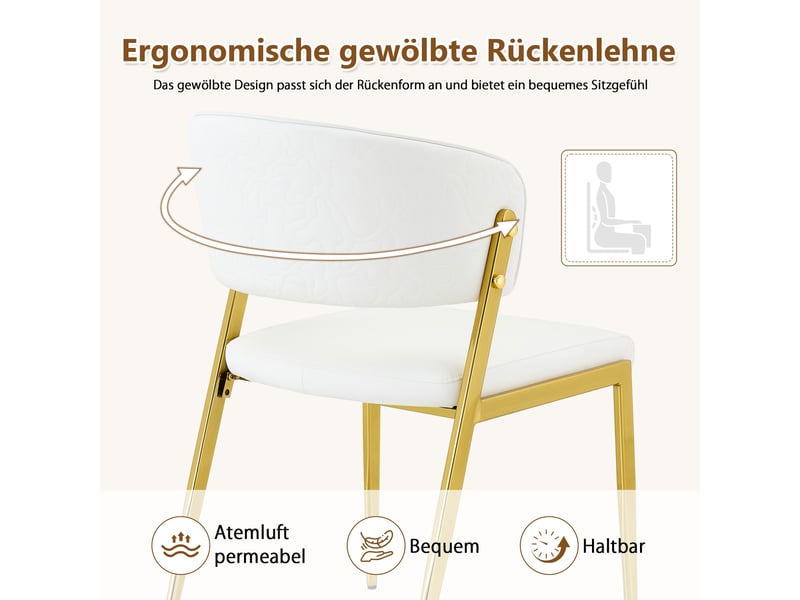  Lot de 2 chaises de salle à manger modernes en similicuir, dossier ergonomique incurvé, assise rembourrée, structure métallique, hauteur 78 cm  - Conforama D