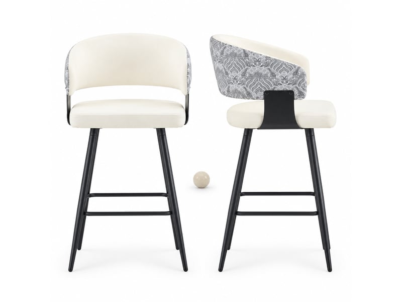  Lot de 2 tabourets de bar avec dossier ergonomique et repose-pieds, structure en métal et pu blanc  - Conforama A