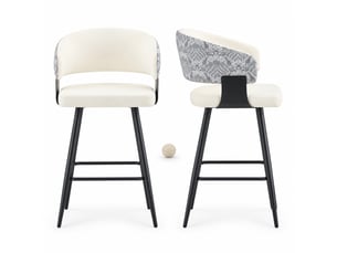 Lot de 2 tabourets de bar avec dossier ergonomique et repose-pieds, structure en métal et pu blanc
