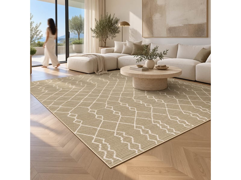  The white stone tapis extérieur motif berbère 140x200 cm beige | pour intérieur et extérieur, résistant aux uv et à l'eau, lavable | tapis en polypropylène tissé à plat effet sisal  - Conforama C