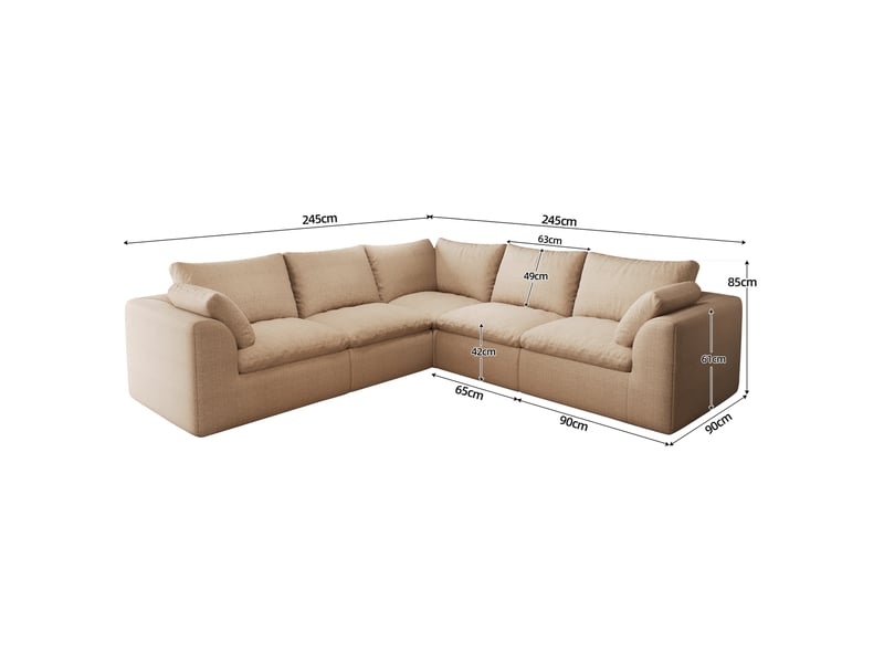  Canapé d’angle 5 places 245x245 cm en tissu kaki  - Conforama C