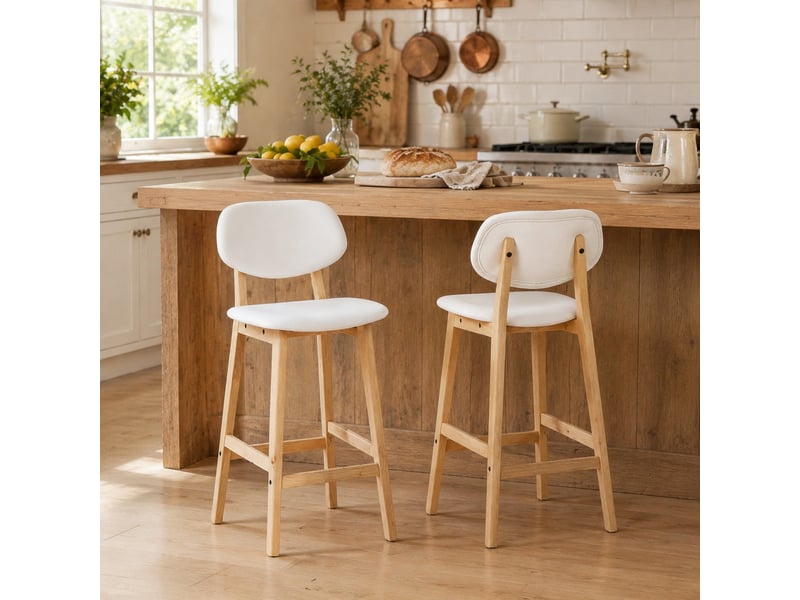 Lot de 2 tabourets de bar avec dossier et assise rembourrée blancs - Conforama C