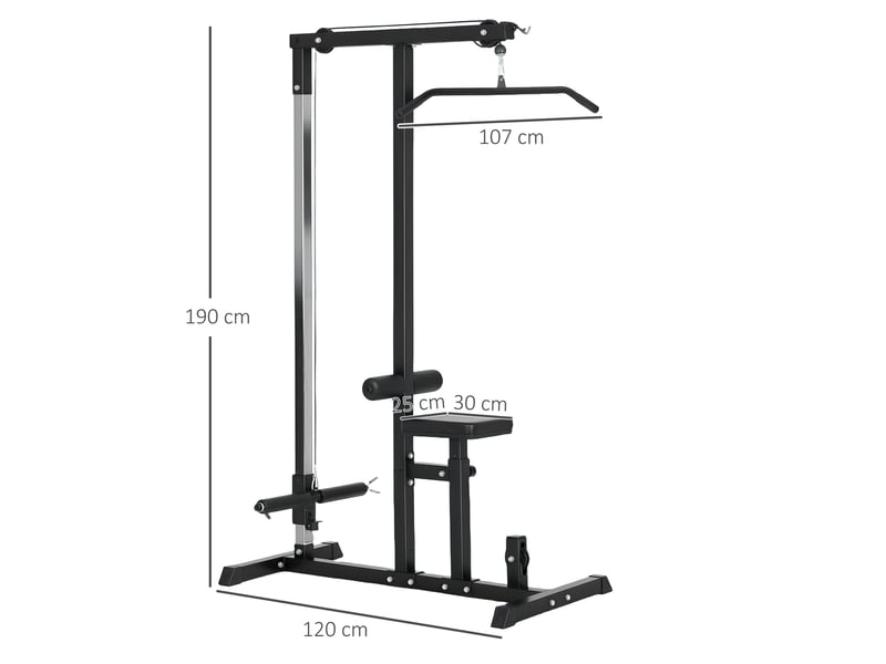  Station de musculation multifonctionnelle noire en acier, siège réglable sur 3 hauteurs, poulie, 107 × 120 × 190 cm  - Conforama C