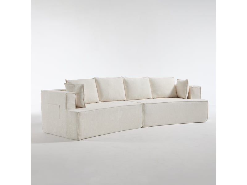  Canapé modulaire blanc 4 places en velours côtelé, assise profonde et silhouette courbée moderne pour le salon  - Conforama A