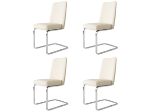 Lot de 4 chaises cantilever de salle à manger en velours avec conception de diamant et pieds en métal argenté,beige