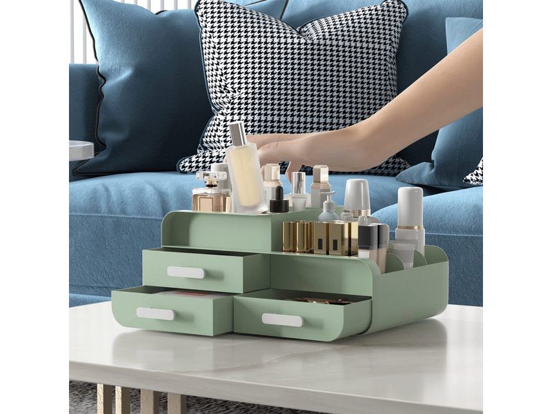 Boîte rangement maquillage organisateur - 3 tiroirs,rangement salle de bain pour pinceaux,maquillages,parfum et soins de la peau - Conforama E