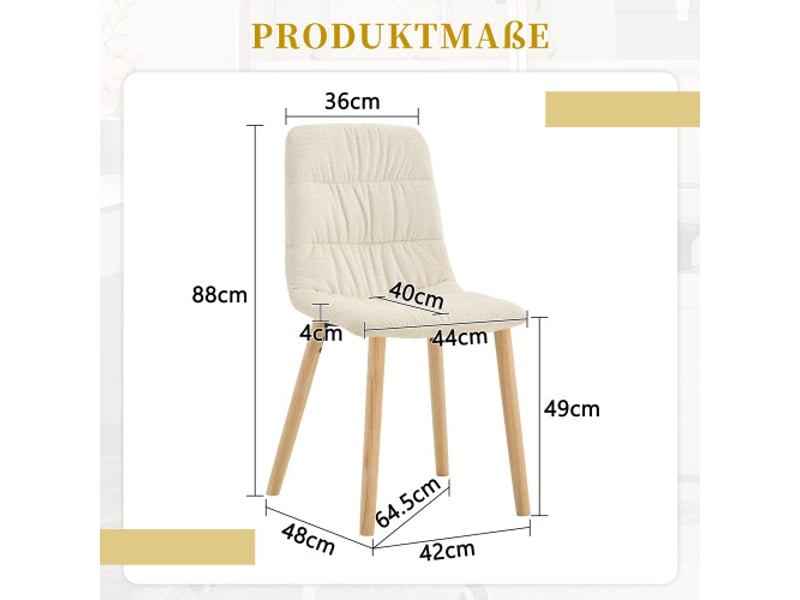  Chaises de salle à manger plissées – style nordique, pieds bois massif, tissu blanc, lot de 2, hauteur 88 cm  - Conforama C