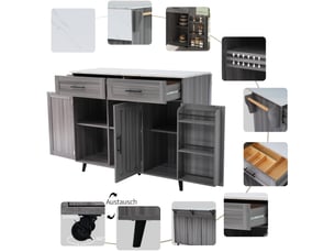 Chariot de service extensible - dimensions - comptoir en marbre blanc - grain de bois gris kaki