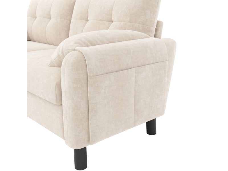 Canapé 2 places 158x80x88,5 cm en chenille beige, compact, avec poches latérales et coussins - Conforama R
