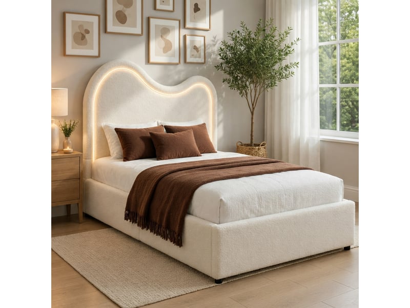 Lit d'enfant 90 × 200 cm, rangement hydraulique, avec sommier et tête de lit, bouclé, blanc - Conforama D