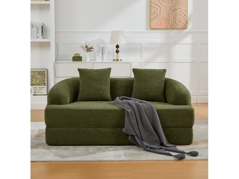  Canapé modulaire 2 pl 157x84x65cm, deux coussins, mousse à haute densité, prêt à installer, pour salon bureau, chenille, vert  - Conforama D