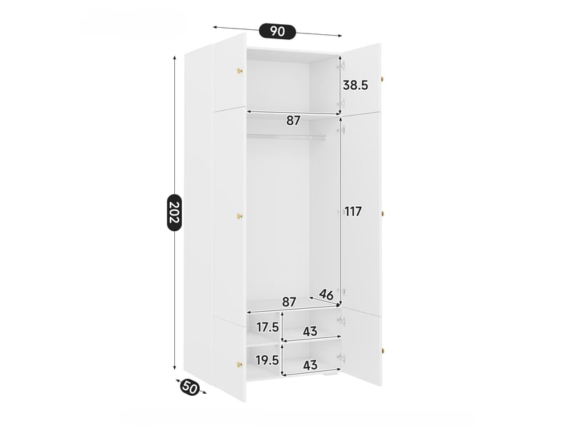  Armoire chambre 90x50x200 cm, garde-robe penderie de rangement, panneaux de particules avec 1 tringle et 5 niches, blanc  - Conforama E