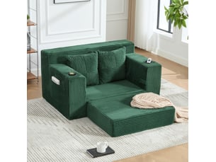 Canapé droit compressé convertible <strong>MODENVIE</strong> <strong></strong> 2 places Velours côtelé vert émeraude